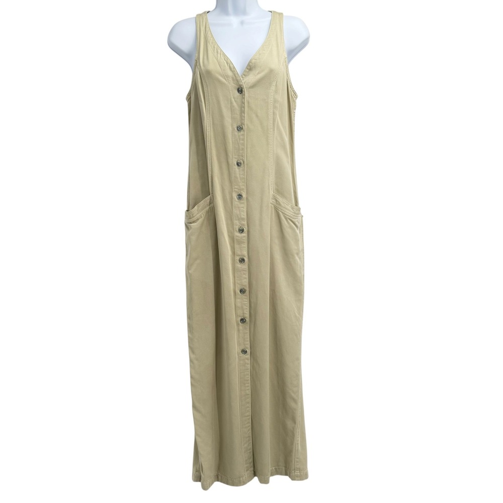 VTG Pulp Button Front Maxi Dress Size S Earthy Tencel Lyocell Pockets USA Made